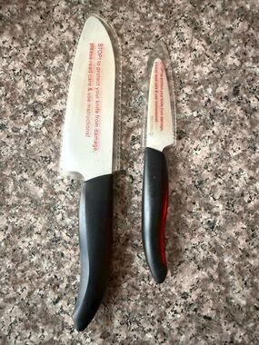 Kyocera Advanced Ceramic Knife Set Chef + Paring Knife Black Handles w/ Guards